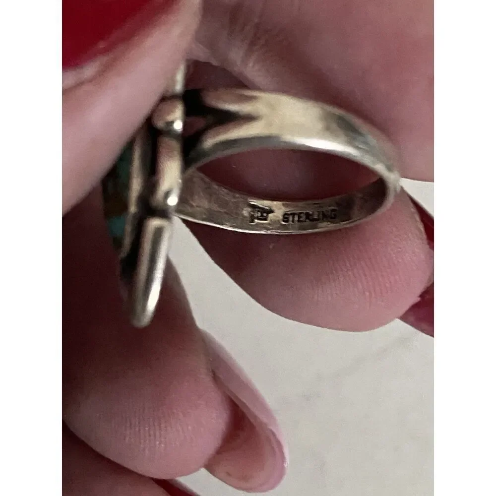 Vintage Native American Bell Trading Post Sterling Silver Turquoise Ring Size 5